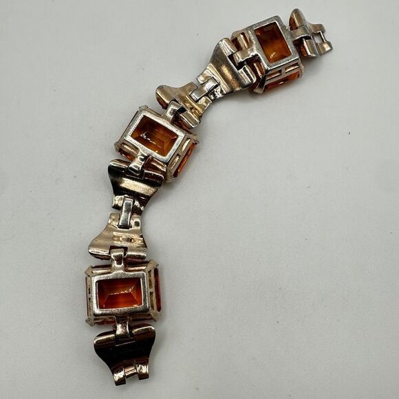 RARE Crown Trifari Sterling Bracelet, A. Philippe "Tank" Faux Citrine Bracelet! - Picture 3 of 16